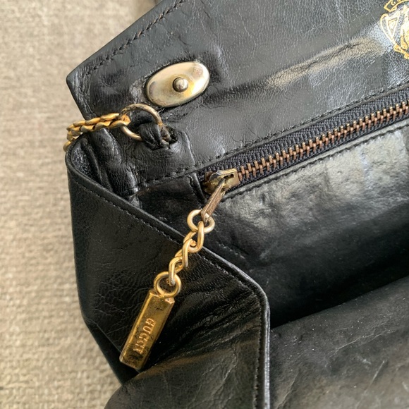 ✨Vintage Gucci Black Leather Shoulder Evening Bag Gold Accent EUC Stunning! - Picture 11 of 16